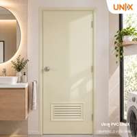 ประตู PVC UNIX รุ่น Super บานเรียบ+เกล็ด (L2) สีครีม 70x180 ซม. (เจาะลูกบิด)