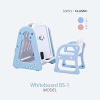 ไวท์บอร์ด+เก้าอี้ Bebeplay รุ่น Model-BS1 (ฟ้า-ขาว) พร้อมชั้นเก็บหนังสือ สีฟ้า