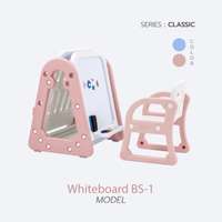 ไวท์บอร์ด+เก้าอี้ Bebeplay รุ่น Model-BS1 (ชมพู-ขาว) พร้อมชั้นเก็บหนังสือ สีชมพู