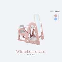 ชุดโต๊ะไวท์บอร์ด พร้อมเก้าอี้ Bebeplay รุ่น Classic มีผ้ากันเปื้อน ปากกาเมจิค แม็กเน็ต สีชมพูขาว